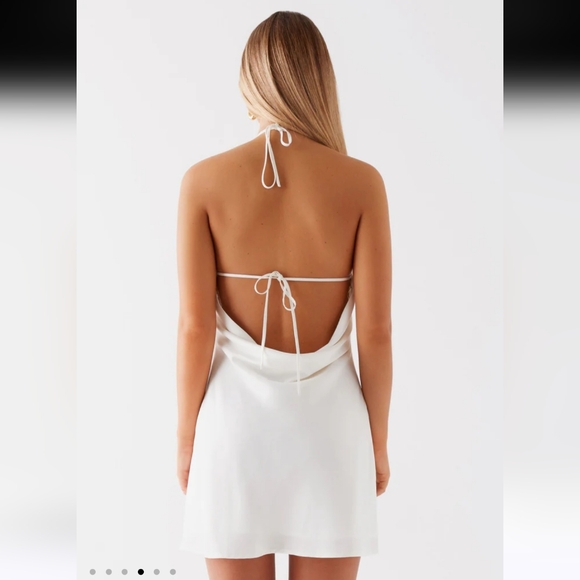 Peppermayo Ezra Satin‎ Mini Dress White Us Size 10 Open Back Halter Top - Picture 2 of 9